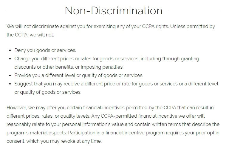 PetSuites of America Terms of Use and Privacy Policy: Non-Discrimination clause excerpt