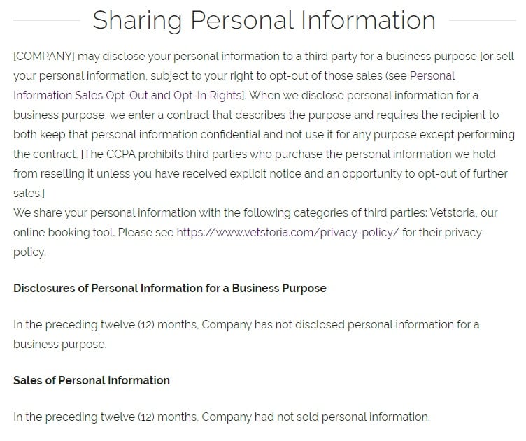 PetSuites of America Terms of Use and Privacy Policy: Sharing Personal Information clause