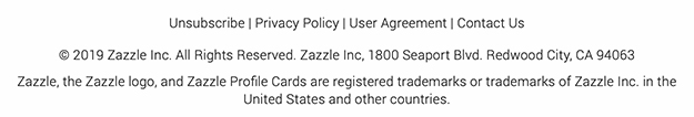 Screenshot of Zazzle email footer