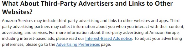 Amazon UK Privacy Notice: Third-party advertisers and links to other websites clause