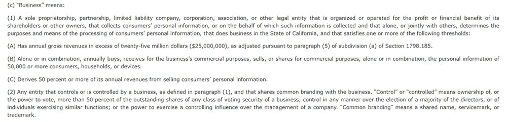 CCPA Section 1798 140: Definition of Business