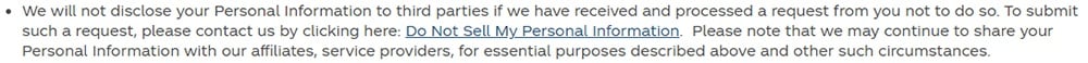 Coca-Cola Privacy Policy: Do Not Sell My Personal Information clause