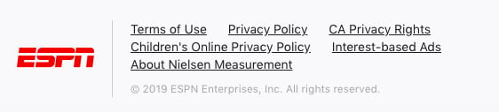 ESPN website footer with link