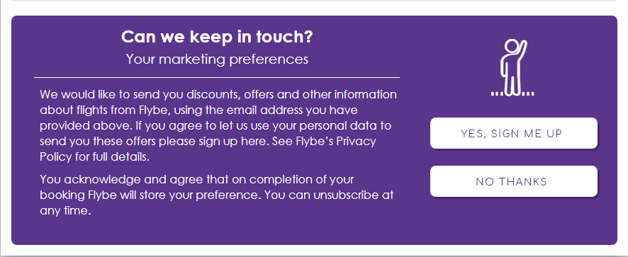 Flybe email sign-up consent form