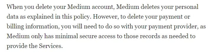 Medium Privacy Policy: Payment Processors clause - Delete information excerpt