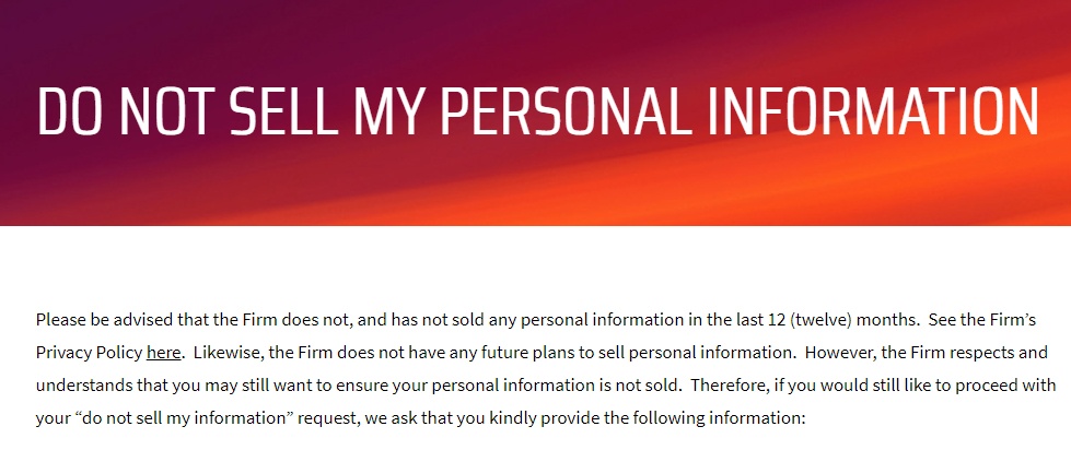 Newmeyer Dillion Do Not Sell My Personal Information page intro section