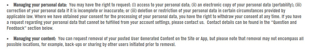 Nike Privacy Policy: Managing your personal data and content clauses