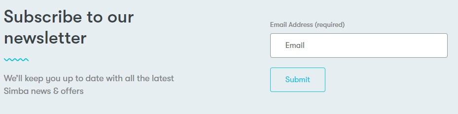 Simba Sleep email subscribe form