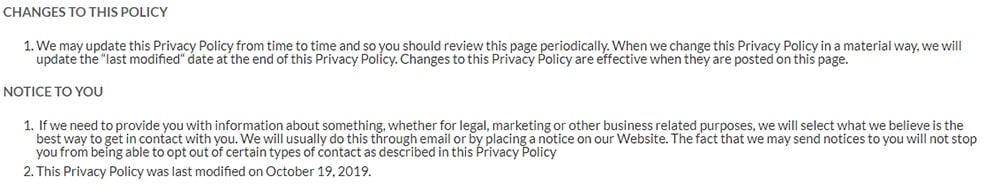 Strong Strong Friends Privacy Policy: Changes to this Policy and Notice to You clauses