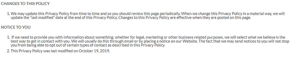 Strong Strong Friends Privacy Policy: Changes to this Policy and Notice to You clauses