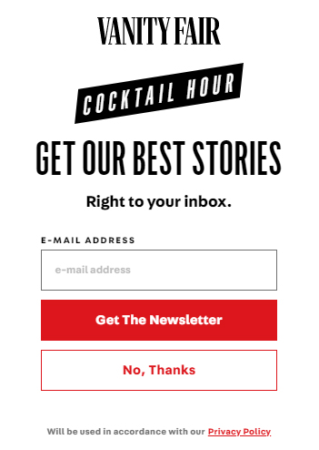 Vanity Fair email newsletter sign-up form