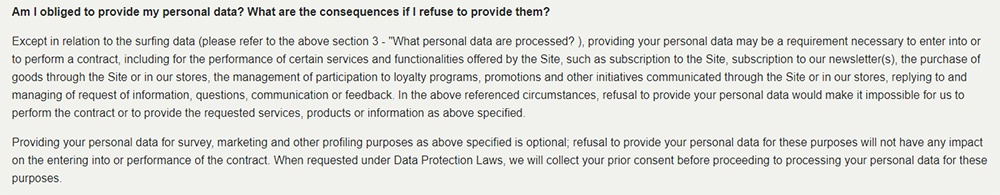 VANS Privacy Policy: Am I obliged to provide my personal data and what are consequences if I refuse to clause for anti-discrimination