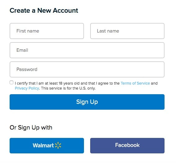 Vudu sign-up form