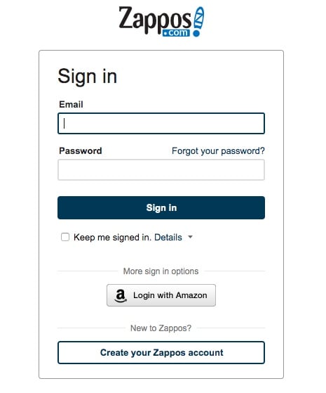 Zappos create an account form