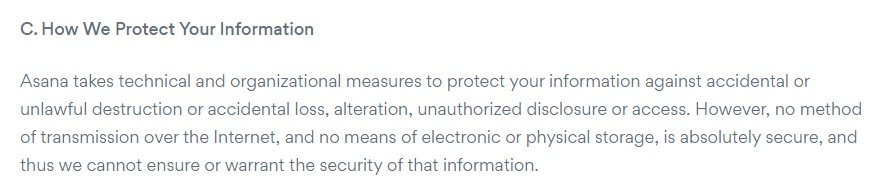 Asana Privacy Policy: How We Protect Your Information clause