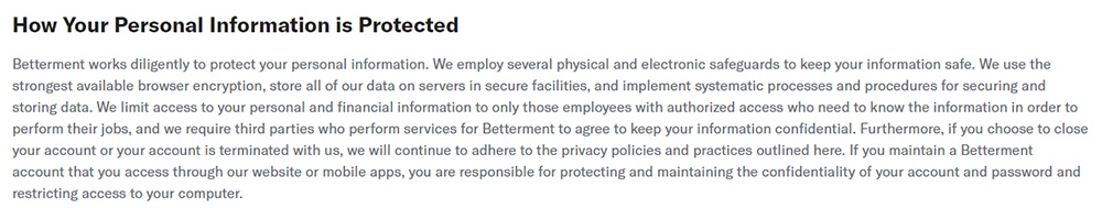 Betterment Privacy Policy: How Your Personal Information is Protected clause