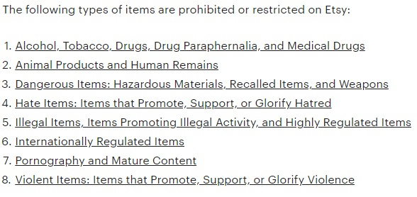 Etsy UK Prohibited Items Policy: Restricted and prohibited item list
