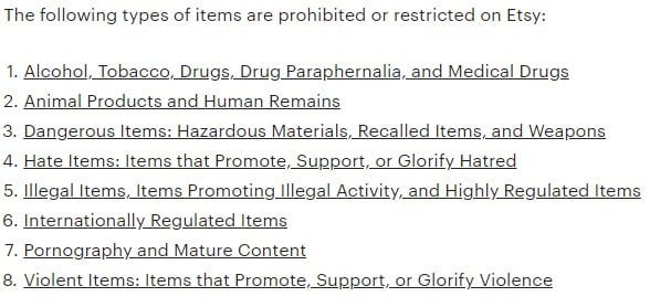 Etsy UK Prohibited Items Policy: Restricted and prohibited item list