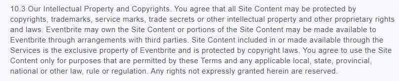 Eventbrite Terms of Service: Intellectual Property and Copyrights clause