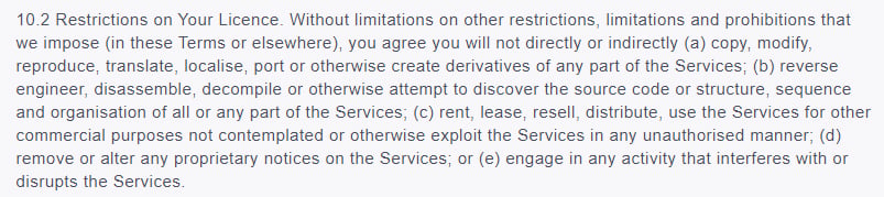 Eventbrite Terms of Service: License Restrictions clause