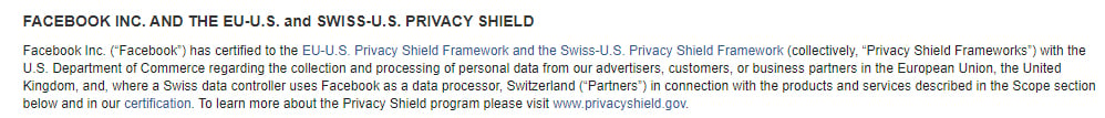 Facebook: EU-US and Swiss-US Privacy Shield clause