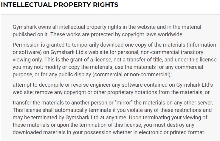 Gymshark UK Terms and Conditions: Intellectual Property Rights clause