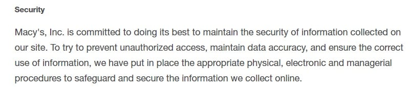 Macys Privacy Policy: Security clause