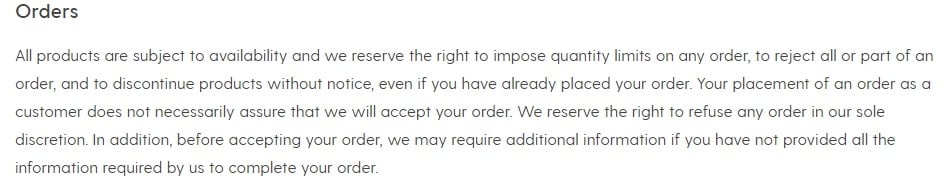 Society6 Terms of Service: Orders clause