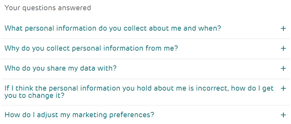 EE UK Privacy Center: Your Questions Answered section