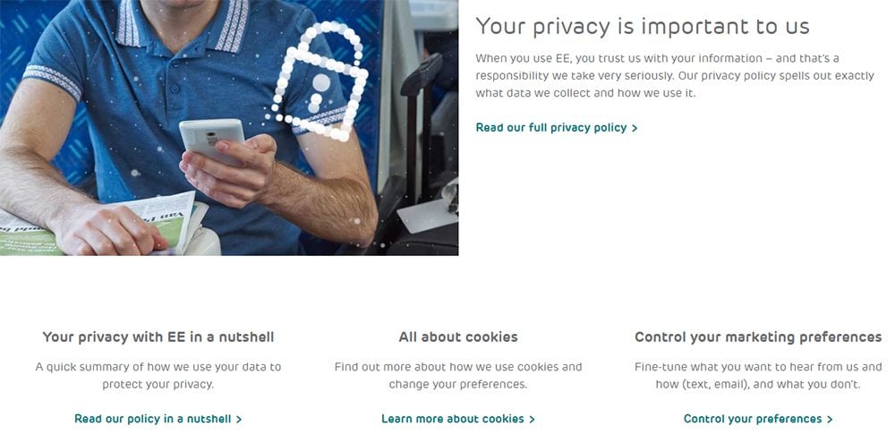 Screenshot of EE UK Privacy Center