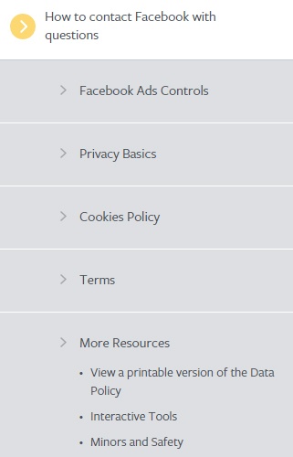 Facebook Data Policy: Resource links in sidebar