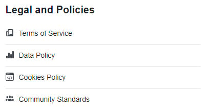 Facebook Legal and Policies links list