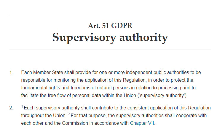 GDPR Info: Article 51 - Supervisory authority excerpt