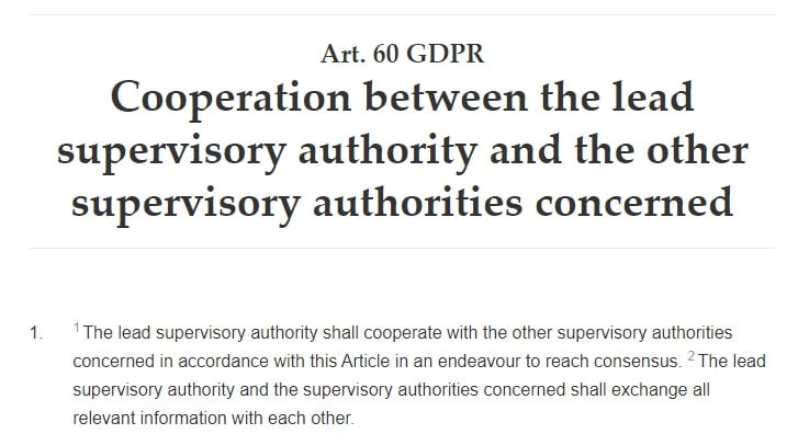 GDPR Info: Article 60 - Cooperation between supervisory authorities excerpt