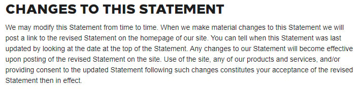 Hilton Privacy Statement: Changes to this Statement clause