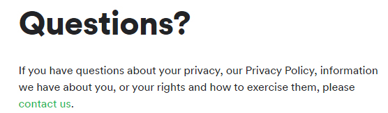 Spotify Privacy Center: Contact with questions section