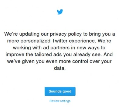 Twitter updated Privacy Policy pop-up notice