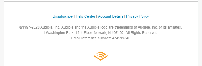 Screenshot of Amazon Audible email footer