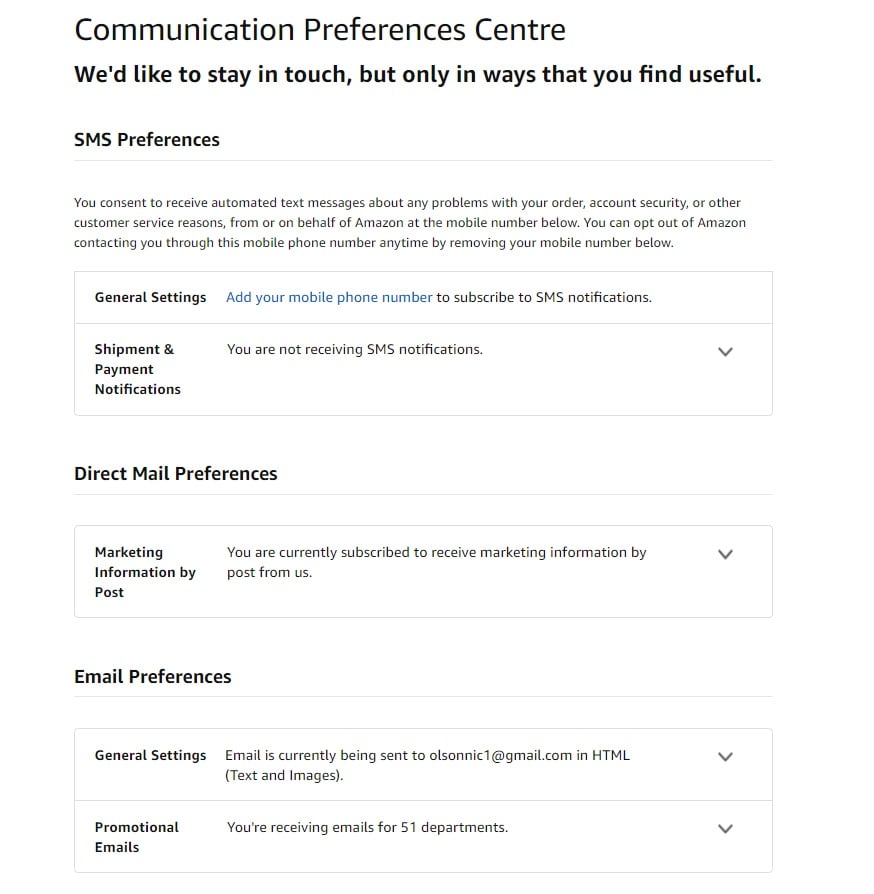 Amazon UK Communication Preferences Centre