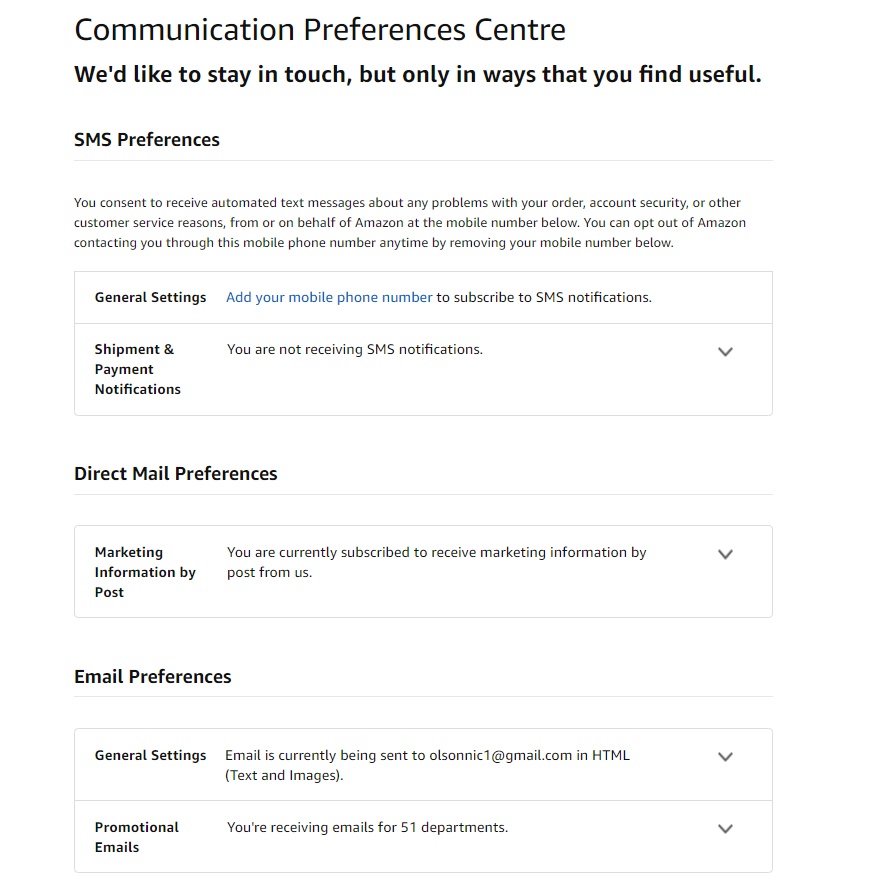 Amazon UK Communication Preferences Centre