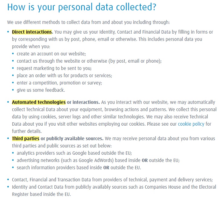 DMSL Privacy Policy: How is your personal data collected clause