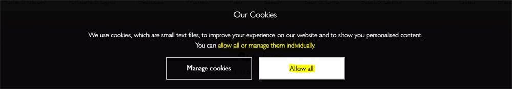 John Lewis cookie consent notice