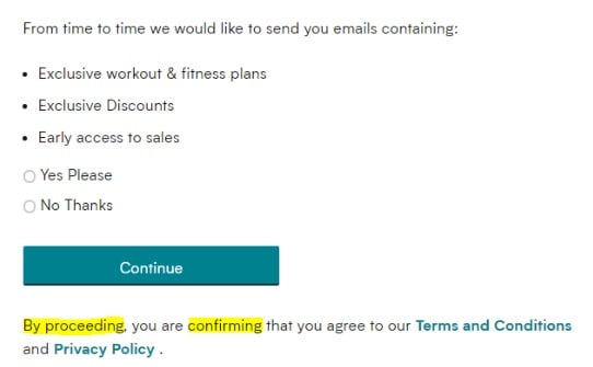 MyProtein: Consent to email marketing form