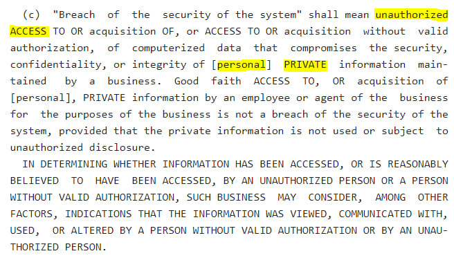 NY Senate: NY SHIELD Act - Breach of a Security System section