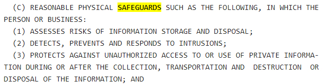 NY Senate: NY SHIELD Act - Reasonable Physical Safeguards section