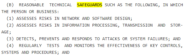 NY Senate: NY SHIELD Act - Reasonable Technical Safeguards section