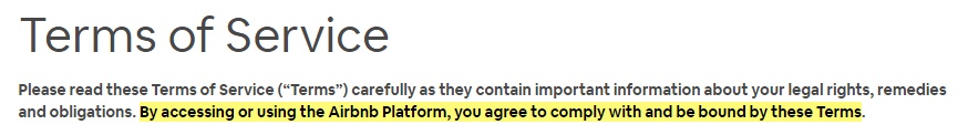 Airbnb Terms of Service: Browsewrap clause