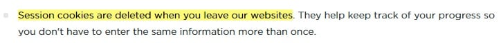 Arnold Clark Privacy Policy: Session cookies clause