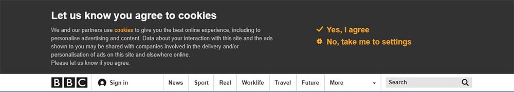 BBC cookie consent notice - extended version