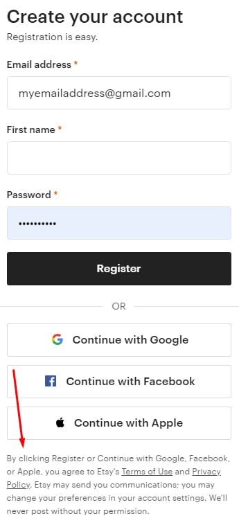 Etsy create account form - Updated